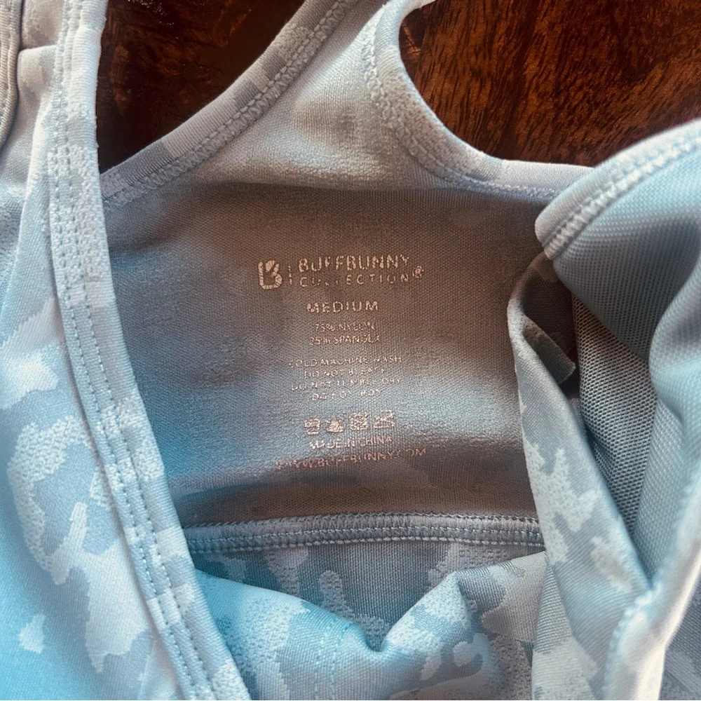 BuffBunny Light Blue Camo Sports Bra and Shorts Set - Picture 5 of 5